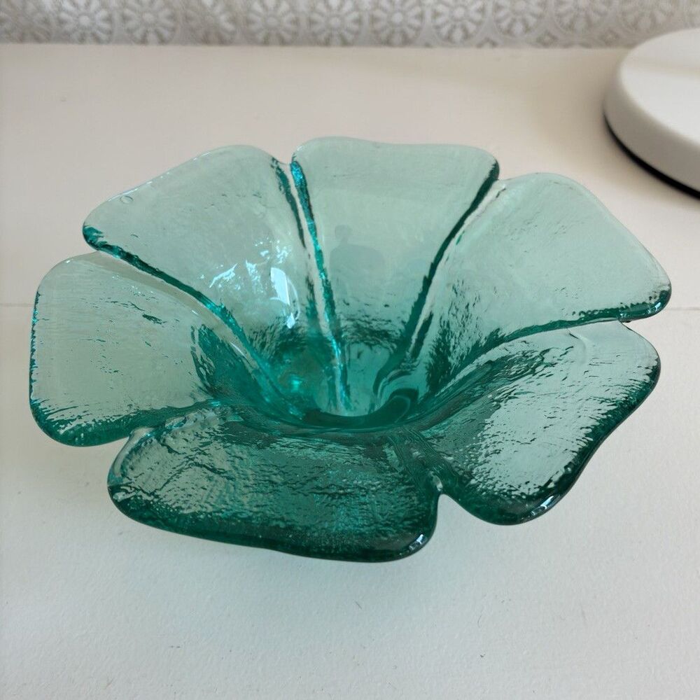Vtg Viking Glass Recycled Sea Green Flower Candle Holder Blenko Style Whimsical